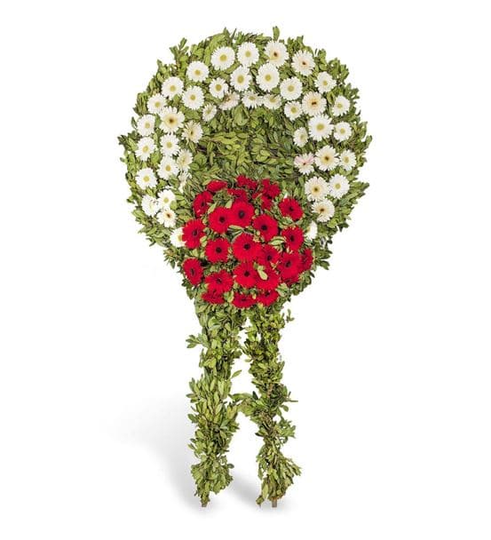 Beyaz Kırmızı Gerberalarla Cenaze Çelengi