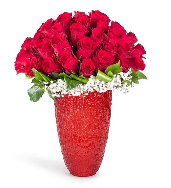 Büyük Aşk 50 Kırmızı Gül Tasarım Aranjmanı