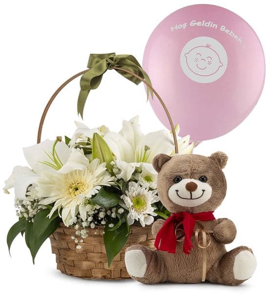 Hoşgeldin Prenses Bebek Ayıcıklı Çiçek Sepeti