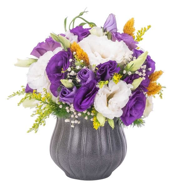 Majestic Medley Beyaz ve Mor Lisyantus Aranjmanı