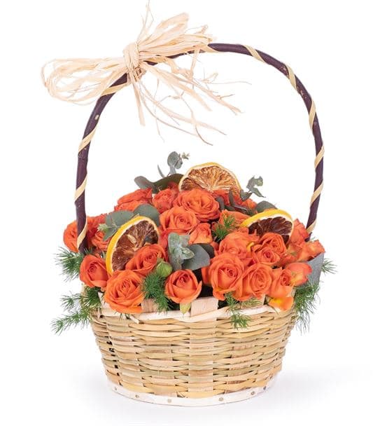 Martha Serisi Görkemli Turuncu Gül Çiçek Sepeti