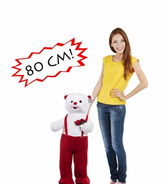 Romantik 80 Cm Ayakta Duran Kırmızı Tulumlu Peluş