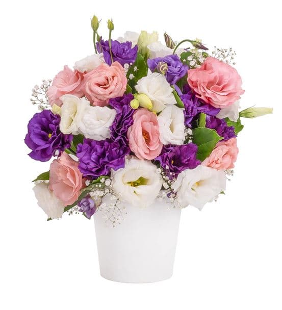 Yaz Bahçesi Mutlu Eller Renkli Lisyantus Aranjmanı